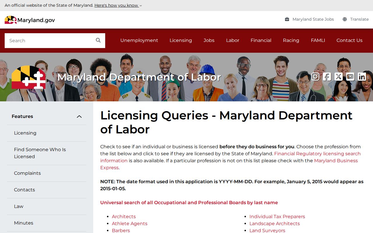 Fairland people search using Maryland professional licenses