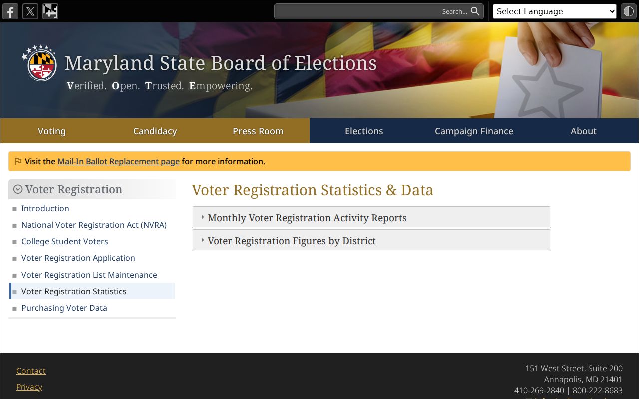 Maryland voter registration statistics available for Fairland research